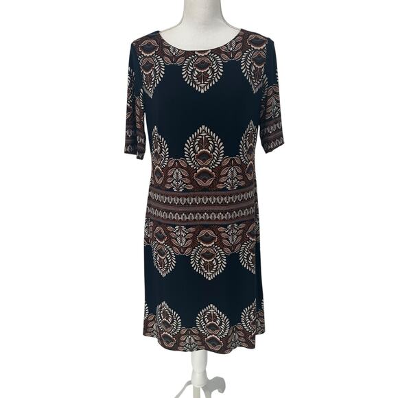 INC Int'l Concepts Navy Brown Lotus Knee-Length Shift Dress 10P - Picture 1 of 7